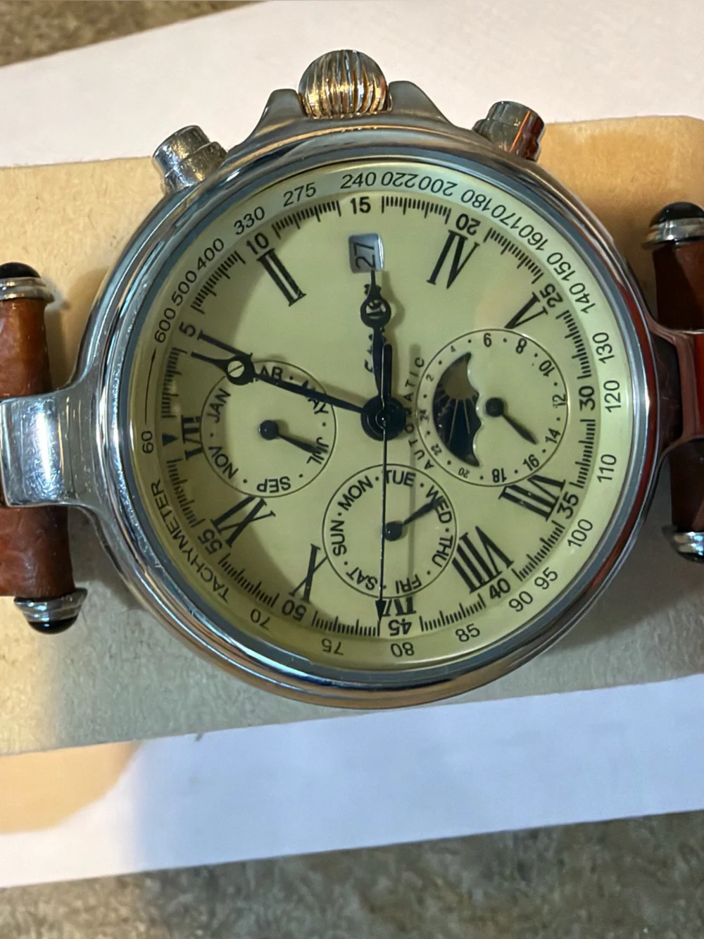 Classic Brown Leather Men’s Watch Strap with Silver Buckle